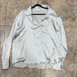 Meshki White Satin Button Down Shirt